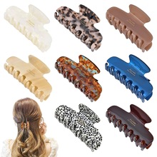 欧美热销发饰女长方醋酸亚克力抓夹豹纹盘发马尾发抓丸子头鲨鱼夹