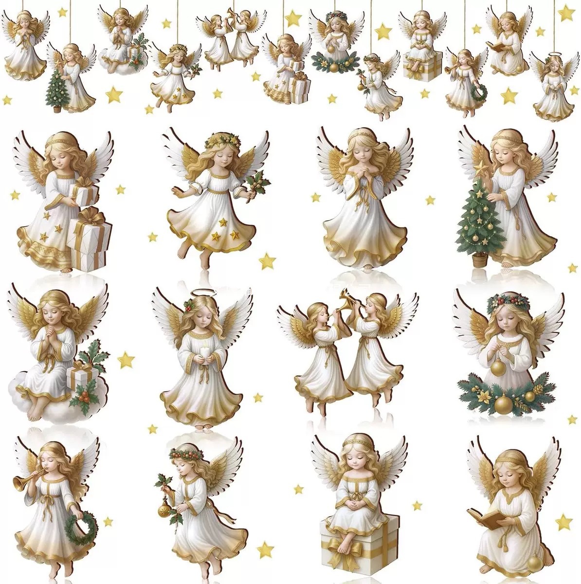 Colgante 12 piezas Victoria Angel Wood Decoration Set Decoración festiva tradicional Decoración del hogar y ventanas