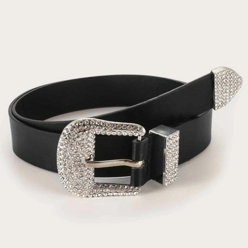 Fashion Rectangle Alloy Inlay Rhinestones Women's Leather Belts 1 Piece display picture 3