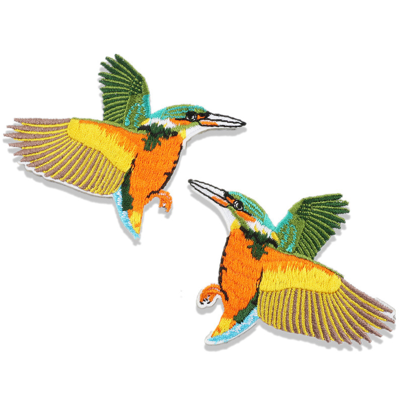 亚马逊热销刺绣布贴翠鸟电脑绣花章仔小鸟补丁贴熨烫刺绣贴蜂鸟