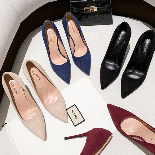  new style simple suede comfortable work women's shoes stiletto pointed toe shallow high heels women's versatile commuting shoes