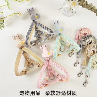 宠物新款狗狗胸背遛狗牵引绳猫咪宠物狗格子胸背带狗绳宠物牵引绳