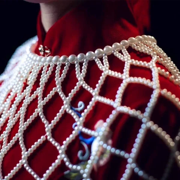 Heavy-duty Hanfu Pearl Tassel Hand-woven Cloud Shoulder Elegant Cheongsam Accessories Photography Shawl Prop Pearl Shawl Outer