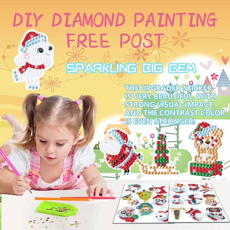 Venta caliente dibujos animados Navidad muñeco de nieve pintura de diamantes pegatinas gratis pegatinas de bricolaje pegatinas de pared de mampostería pegatinas hechas a mano para niños diamantes redondos