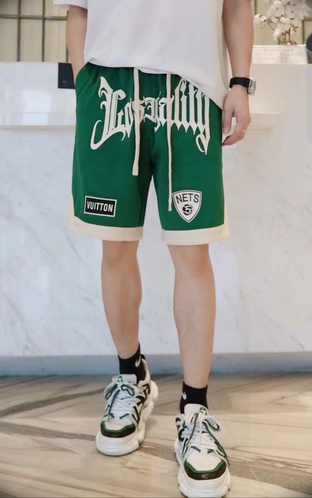 Pantalones cortos deportivos bordados sueltos casuales, pantalones de baloncesto, pantalones casuales para hombres, pantalones deportivos de baloncesto callejero, de secado rápido y transpirable