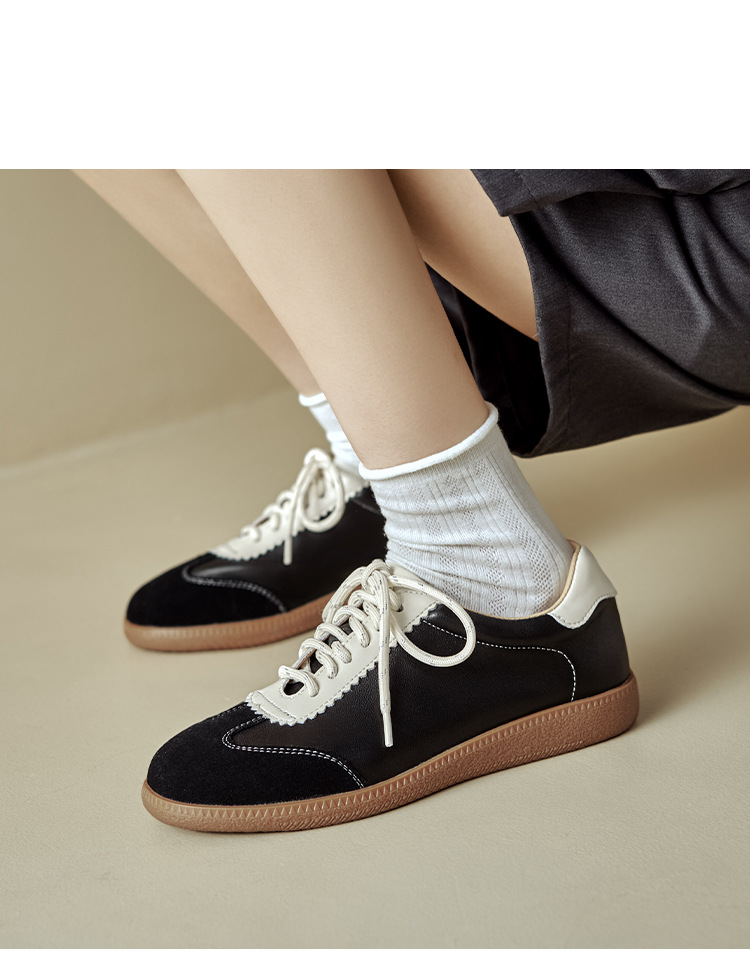 Giày sneaker nữ phối màu dây buộc đế phẳng phong cách thể thao — màu nâu chi tiết 8