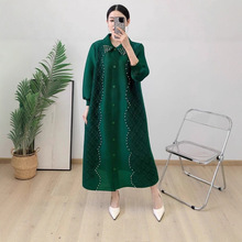 欧美超大码连衣裙开衫设计慵懒风钉珠大弹力褶皱连衣裙现货批发