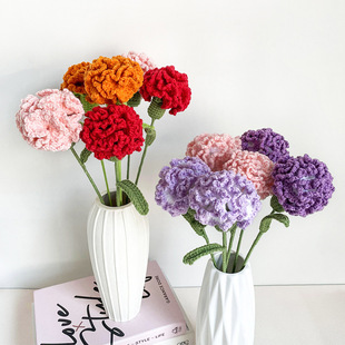 Handmade Wool Knitted Bouquet Finished Product Crocheted Eternal Flower Mother's Day Carnation Knitted Flower Holiday Gift