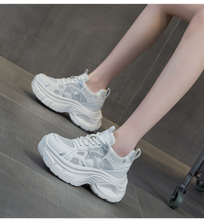 Giày sneaker dad đế dày nữ lưới thoáng khí tăng chiều cao đính đá — M2833 màu be, M2833 màu bạc chi tiết 22