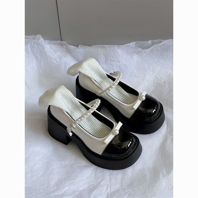 French Retro Mary Jane Leather Shoes for Women 2026 New Thick-Soled Thick-Heeled Jk High-Heeled Shoes
