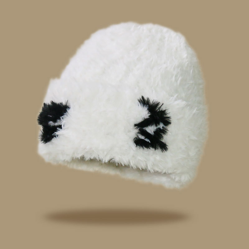 Plush Knitted for Women in Autumn Winter Korean Edition, Small Face and Versatile Woolen Hat, Big Headband, Warm Ear_voghion.com