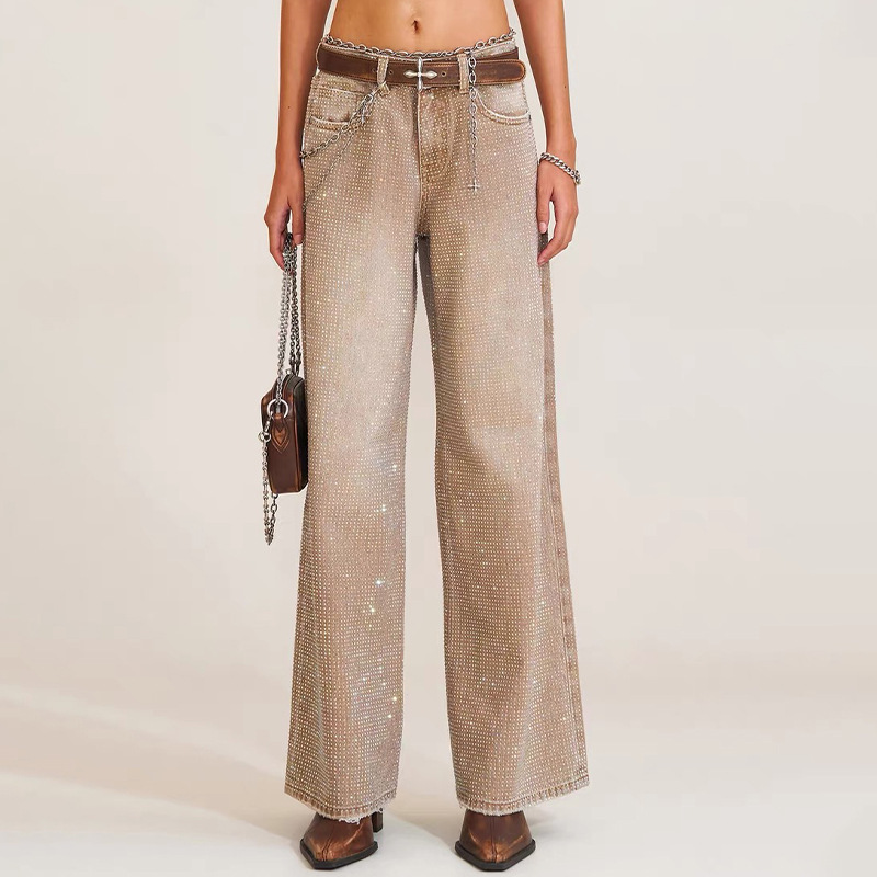 SKK Wildland Rhinestone Wide-Leg Jeans (Handmade) Loose Wide-Leg Trousers Celebrity Style SKK Wildland Rhinestone Wide-Leg Jeans (Handmade) Loose Wide-Leg Trousers Celebrity Style