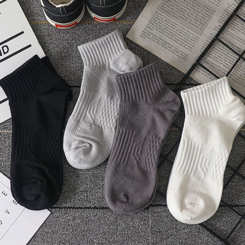 White Socks Men's Summer Thin Socks Cotton Trendyy Versatile Black Low-Waist Mid-Short Sports Breathable Sweat-Absorbent Socks