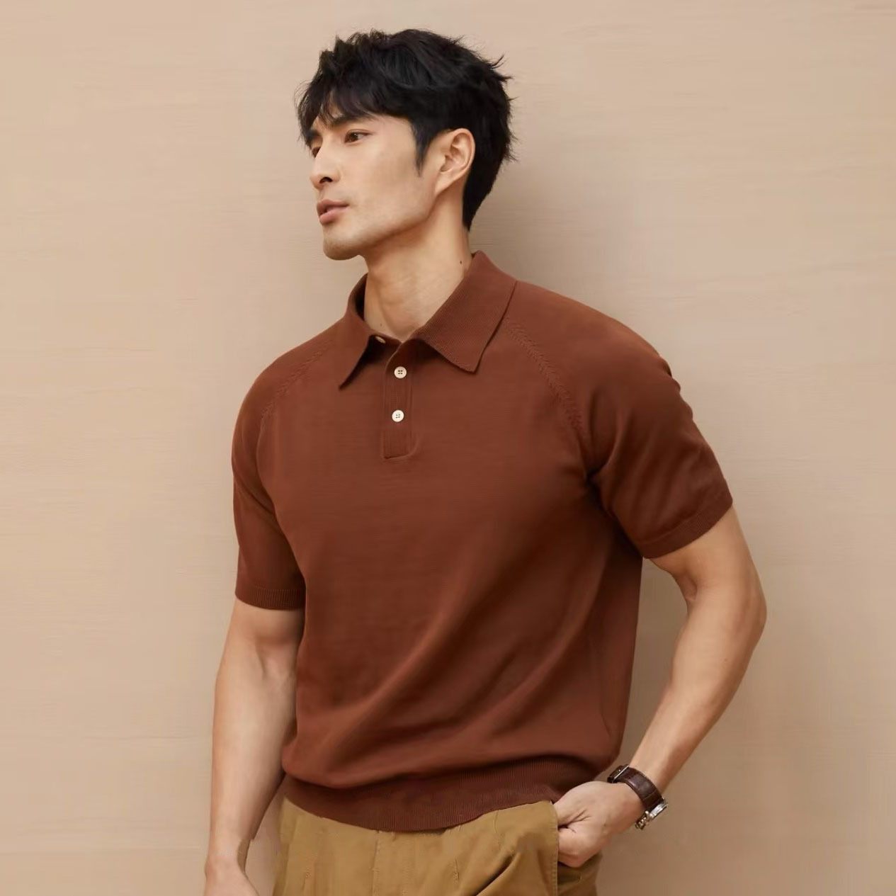 Verano nueva camiseta de punto con solapa camiseta de hielo de manga corta para hombres delgada polo comercial camiseta comercio exterior al por mayor transfronterizo