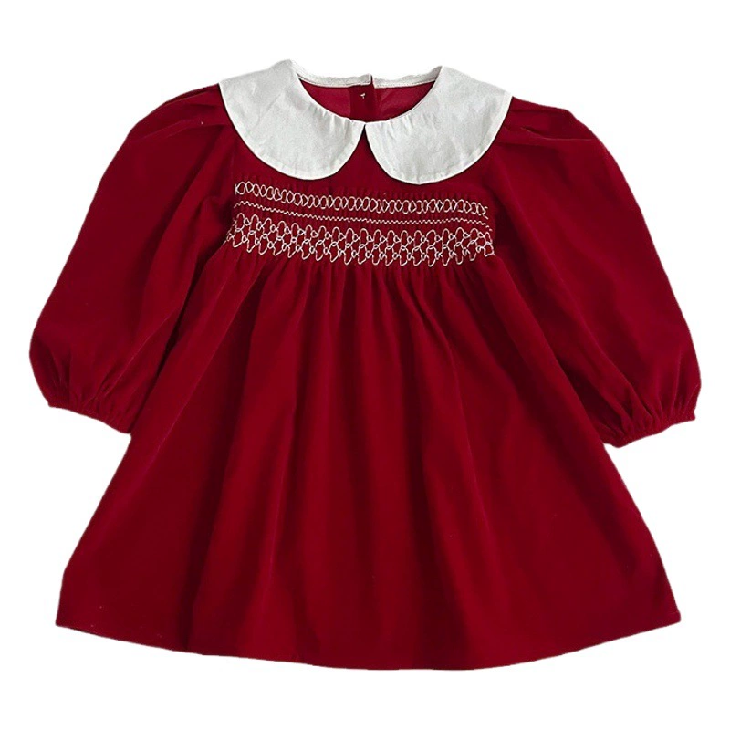 Платье для девочек, кукольный воротник, красная ДЕТСКАЯ ОДЕЖДА, сумка для маленьких девочек, пукающая одежда, треугольный костюм для скалолазания, одежда для девочек, весна и осень