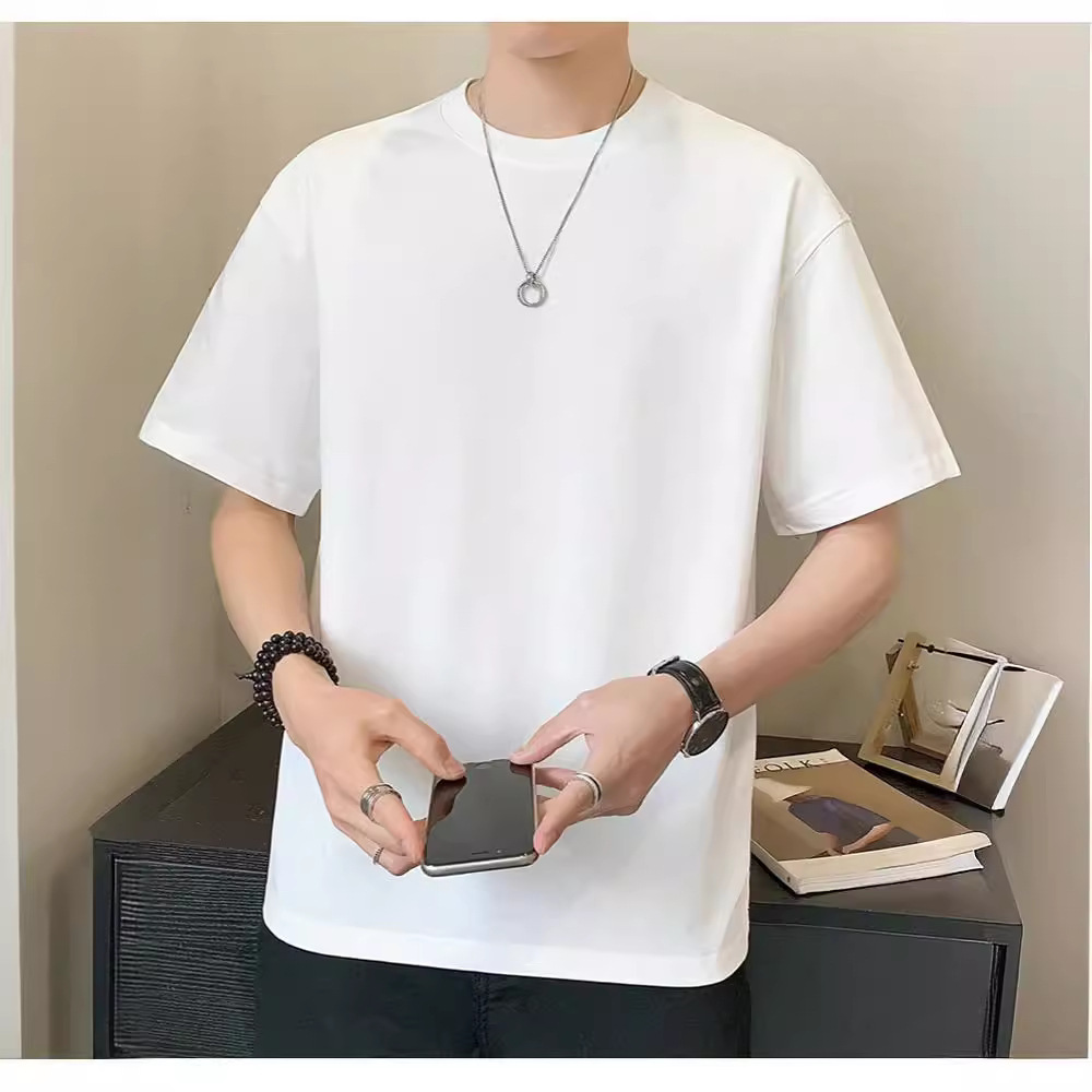 Cotton summer base solid color white T-shirt for leisure