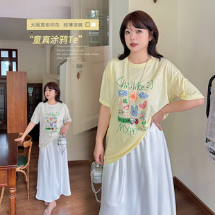 Eno Large Size Age-Reducing Graffiti Printed T-Shirt 2025 Summer New Cool Pullover Versatile Top 232528