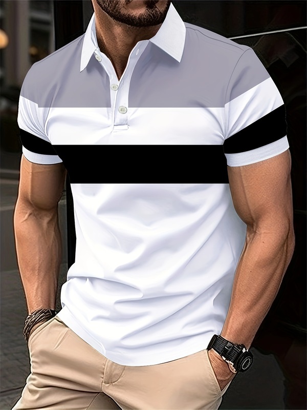 2025欧美跨境独立站夏季男式拼色3D印花短袖纽扣翻领休闲Polo衫无|undefined