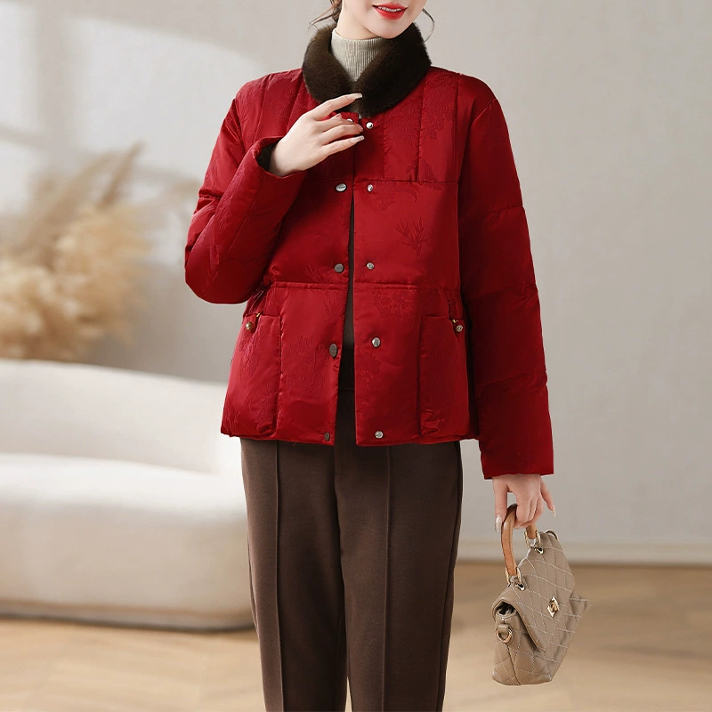 Мама зимний короткий пуховик 2024 новый средний и пожилой женский благородный шерстяной воротник куртка