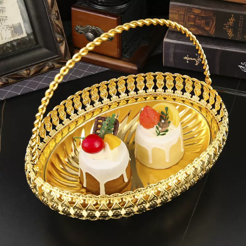 精美铁艺金色果盘 简约创意金属糖果整理零食收纳盒蛋糕冷餐摆台