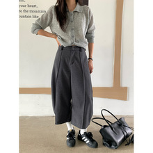 黄峥简约基础款毛呢子休闲裤女2025秋冬韩版阔腿廓形八分裤530941