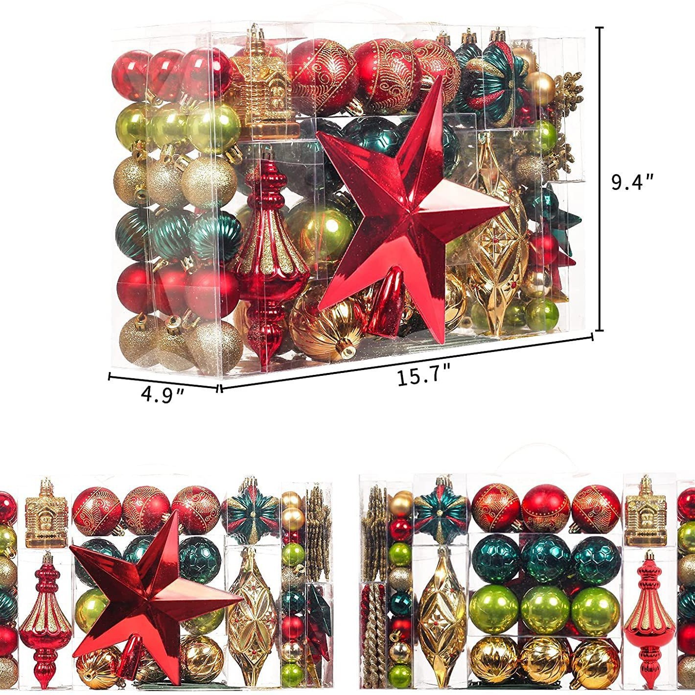 108PCS Navidad colgante bola de color decoración de árbol estrella de color de color de Navidad colgante de color de color de Navidad