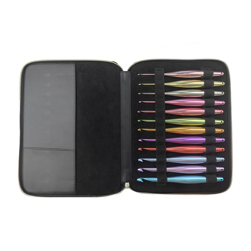 Herramienta de tejido transfronterizo, crochet de color macarón de alúmina, ergonomía, juego completo de 12 crochet