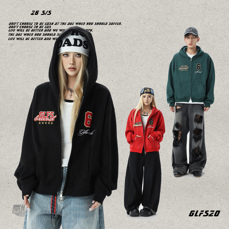 Glfs Korean Bf American Splicing Embroider Design Sexy Short Wide Zipper Jacket Couple Men's Hooded Sweatshirt Glfs Korean Bf American Splicing Embroider Design Sexy Short Wide Zipper Jacket Couple Men's Hooded Sweatshirt