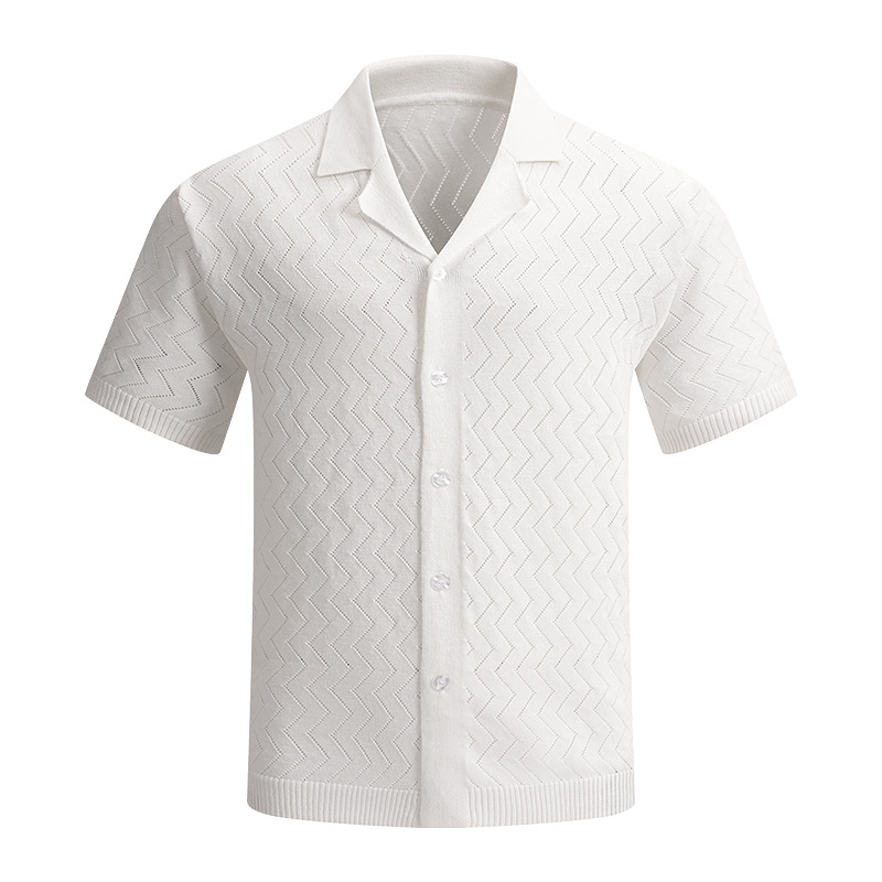 2026 verano transfronterizo Amazon 3D hombre suéter de manga corta jersey cardigán de punto camisa de manga corta de solapa