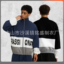 定制秋冬新品欧美个性潮流外套男士跨境街头拉链开衫拼接休闲卫衣