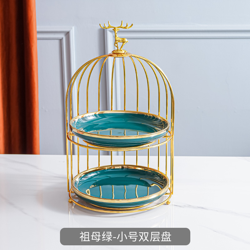 Plato de fruta de cerámica de lujo ligero mesa de café de la sala de estar cesta de frutas en casa plato de pastel de caramelo creativo adornos de almacenamiento de postre de doble capa