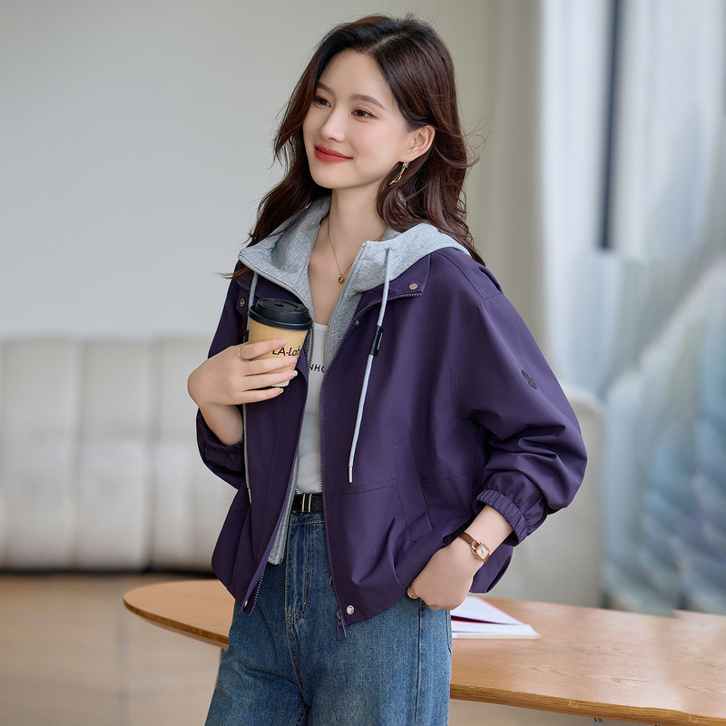 夹克外套女款秋季2025新款今年流行爆款假两件巨好看的早秋上衣潮|undefined