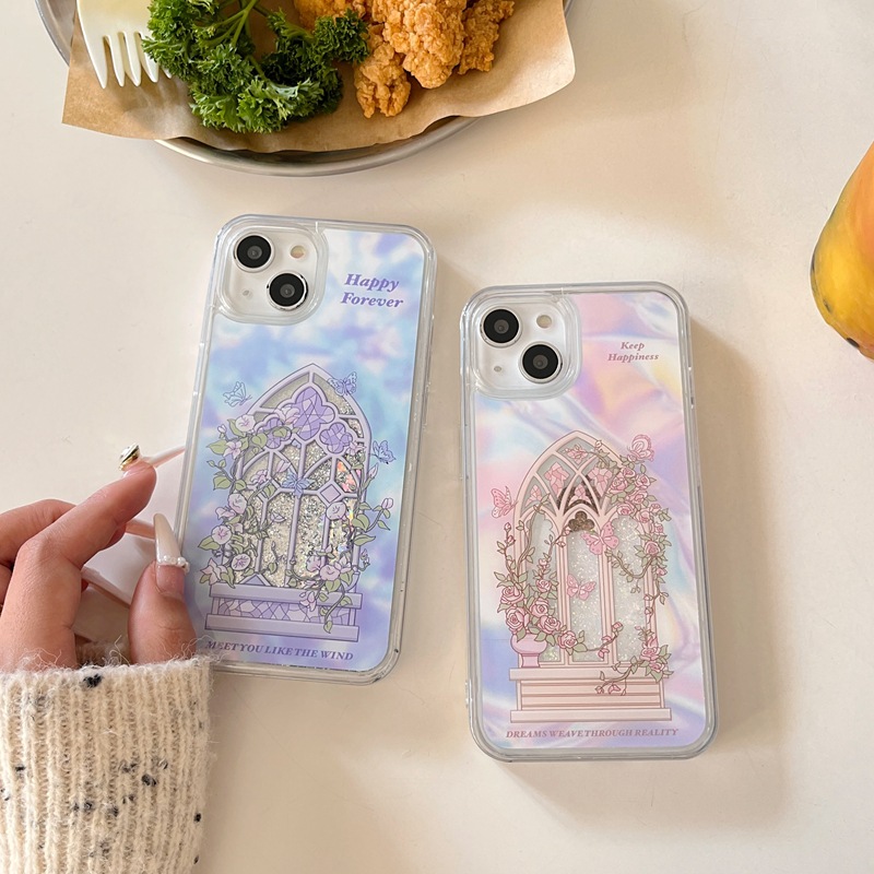 Glittering Pink Flowing Sand Phone Case For Iphone 15 Pro Max_voghion.com
