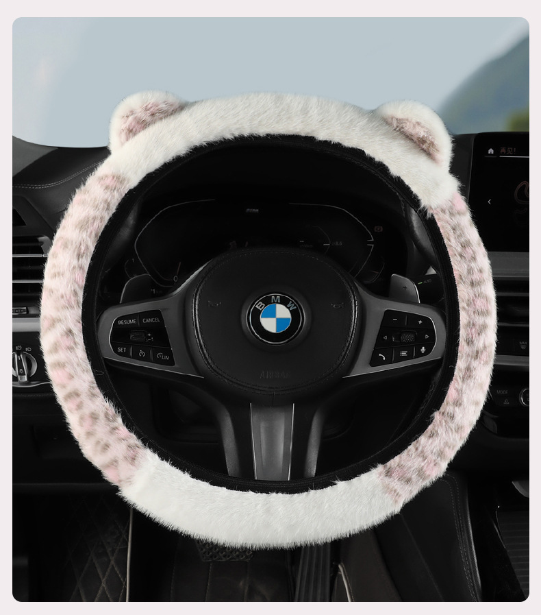 Cute Cartoon Cat Ears Plush Warm Comfortable Breathable Foreign Trade Non-Shedding Winter Car Steering Wheel Cover