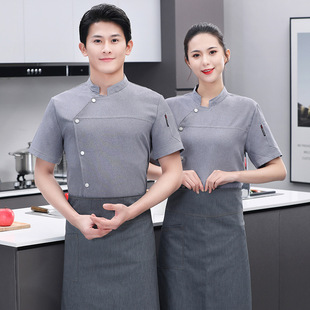 Chef clothes short sleeve hotel chef summer men's short sleeve restaurant hot pot restaurant kitchen clothes cake room western restaurant overalls
