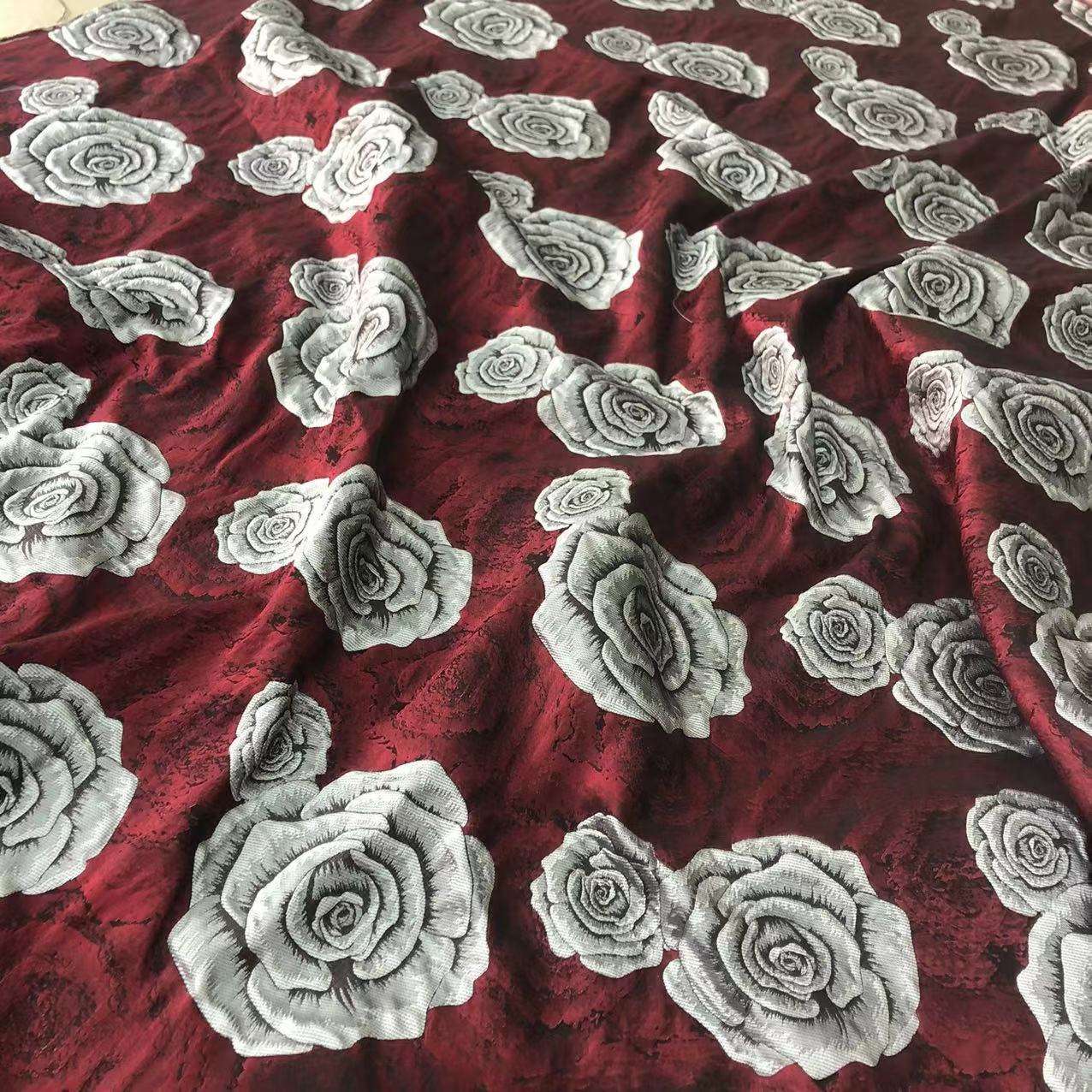 新款色织提花牡丹几何卡通图案面料女装时尚蓬蓬连衣裙锦涤面料