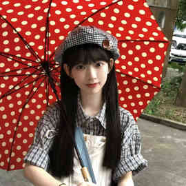 日系小众纽扣格子贝雷帽女夏季薄款百搭学生文艺云朵帽子画家帽韩