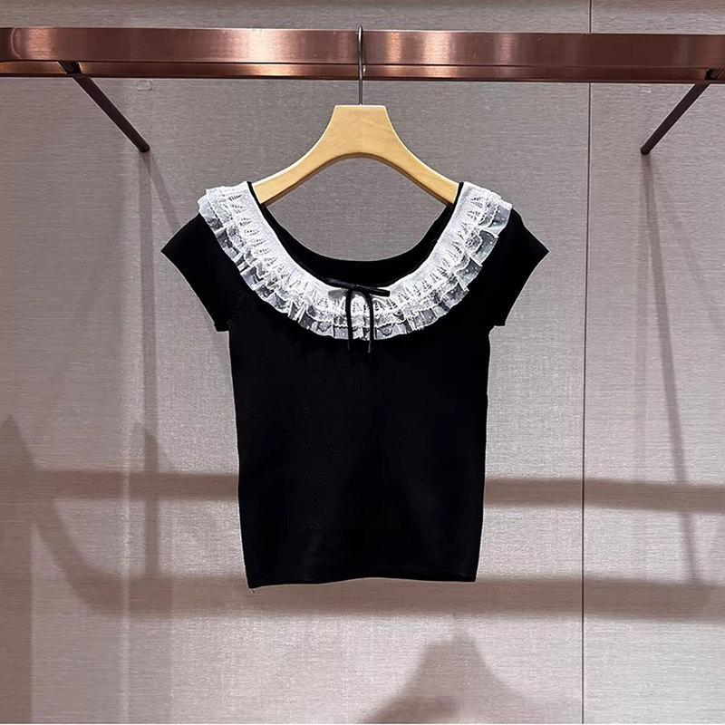 Moshuviya 2026 Summer New Round Neck Short-Sleeved Lace Bow Slim-Fit Knitwear Xsj3M11D