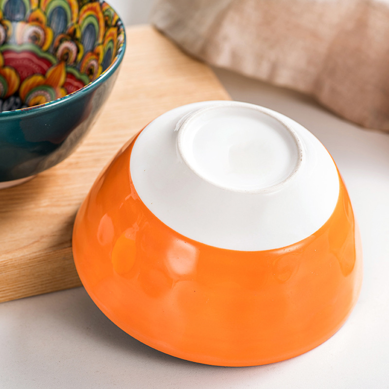 Cross-Border Bowl Set, Retro Bohemian Tableware, Ceramic Bowls and Plates, Rice Bowls, Large Soup Bowls, Ceramic Kitchenware for Home Use
