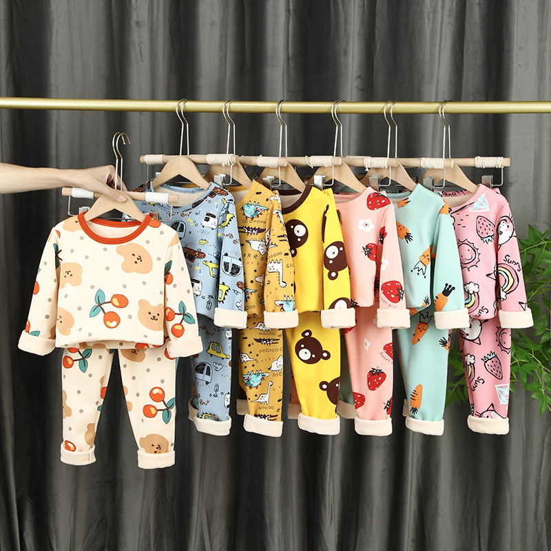 Autumn and Winter New Children's Thermal Underwear suit Cartoon Printed Round Neck Thickened Base Home Clothes for Boys and Girls