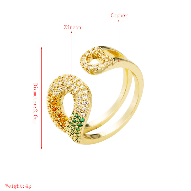 hiphop geometric copper goldplated inlaid color zircon ringpicture1