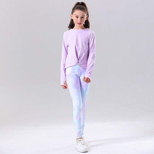New style sportswear set for children, slim-fit elastic sun protection long-sleeved yoga pants with gradient fluorescent color
