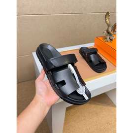 外贸跨境欧洲头层真皮增高男H凉鞋夏厚底爆款夏季拖鞋欧美一字拖