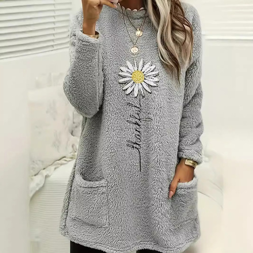 European and American women's clothing new style hot print round collar loose long-sleeved pockets plush hoodie for women