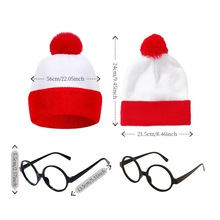 拼色万圣节毛线帽红白圣诞帽毛球针织帽帽针织帽子现货圣诞节帽子