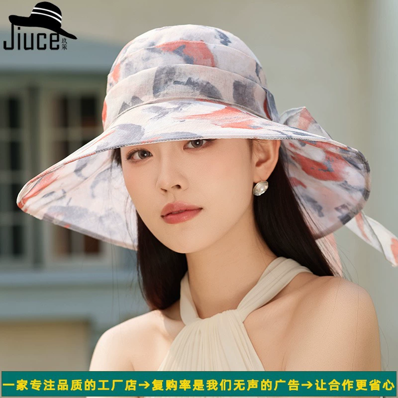 Путешествие на свежем воздухе Большой карниз солнцезащитный крем шляпа легкий дышащий чернила принт солнцезащитный козырек темперамент шляпа в горшках Рыбак шляпа