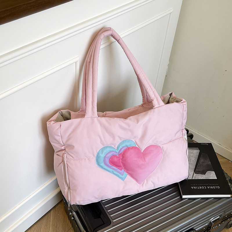 2026 New Style down Jacket Bag for Women, Fluffy and Cute Handbag and Shoulder Bag, Large Capacity Quilted Heart-Shaped Cotton Bag, Export 2026 New Style down Jacket Bag for Women, Fluffy and Cute Handbag and Shoulder Bag, Large Capacity Quilted Heart-Shaped Cotton Bag, Export