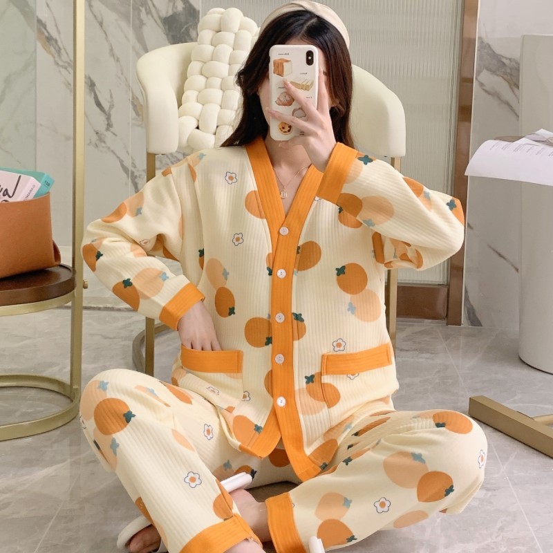 2025 pijamas de manga larga otoño y invierno ropa de aire de algodón intercalado embarazo y postpartum amamentación cálida ropa doméstica set