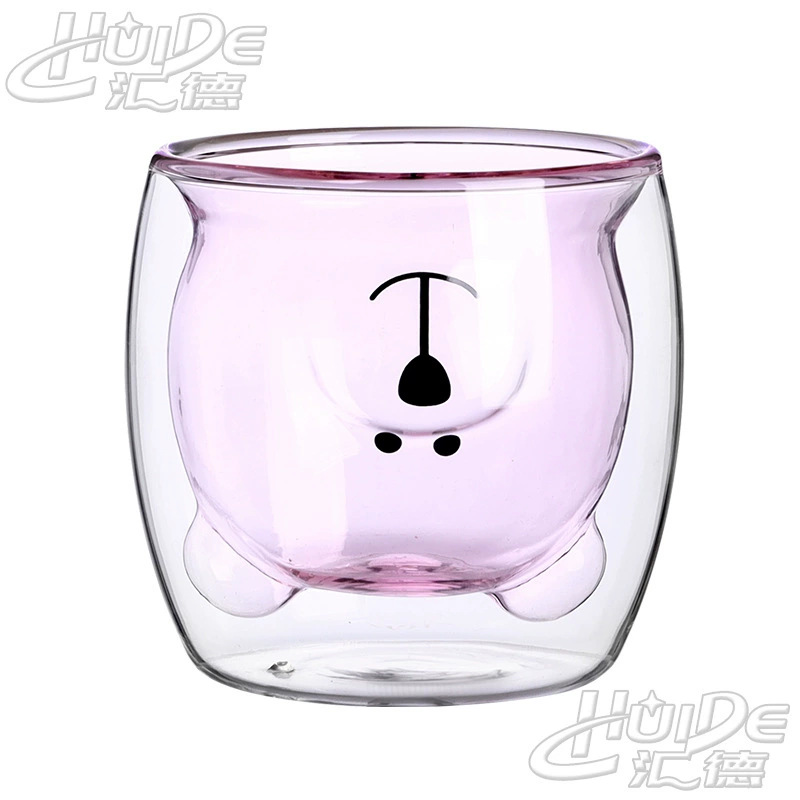 Taza de leche aislante de doble capa encantadora taza de oso de dibujos animados coloridos taza de café casero de alta borosilicina taza de jugo de frutas
