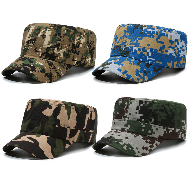 Camouflage Flat-Top Hat for Men, Military Training Hat, Outdoor Hiking Hat, Versatile Sun Protection and Sunshade Work Hat, in Stock
